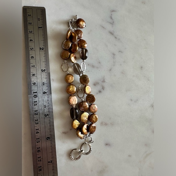 Silpada Sterling Silver Coin Copper Pearl & Smokey Quartz Beaded Bracelet - Picture 7 of 7